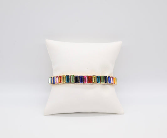 Variety of Colors - Gold Rainbow Mini Baguette Crystal Bracelet