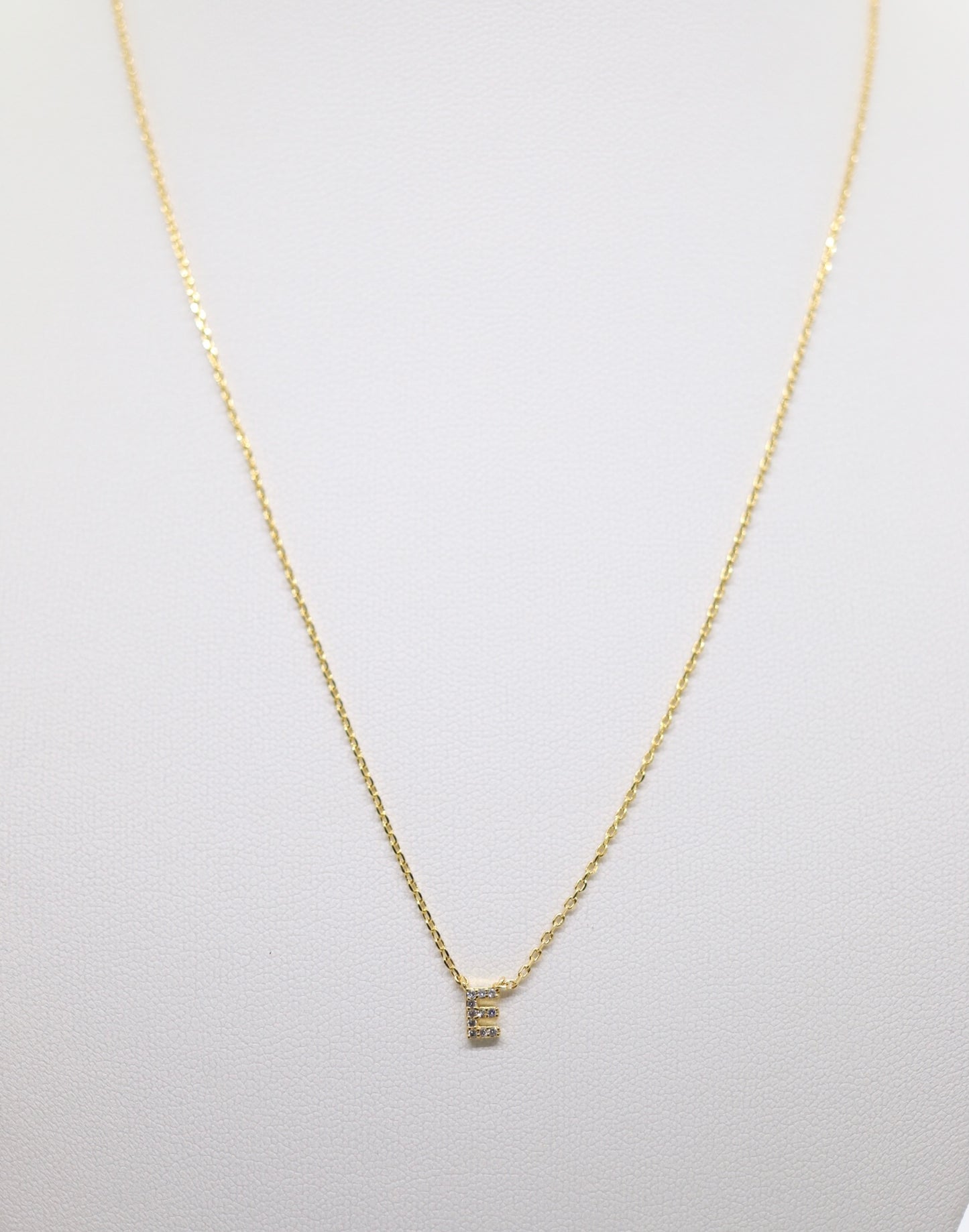 Gold Mini Pave Initial Necklace (E)