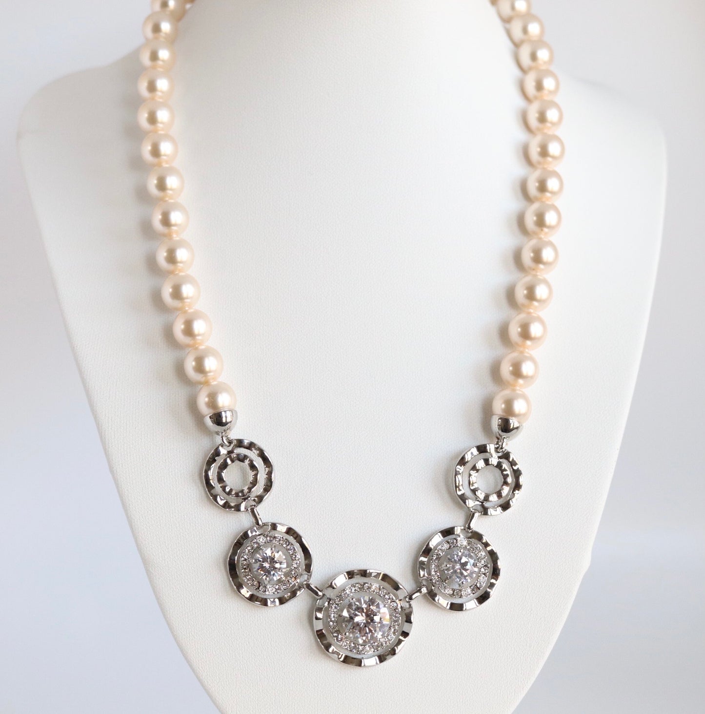 Beautiful Pearl Necklace with CZ pendants
