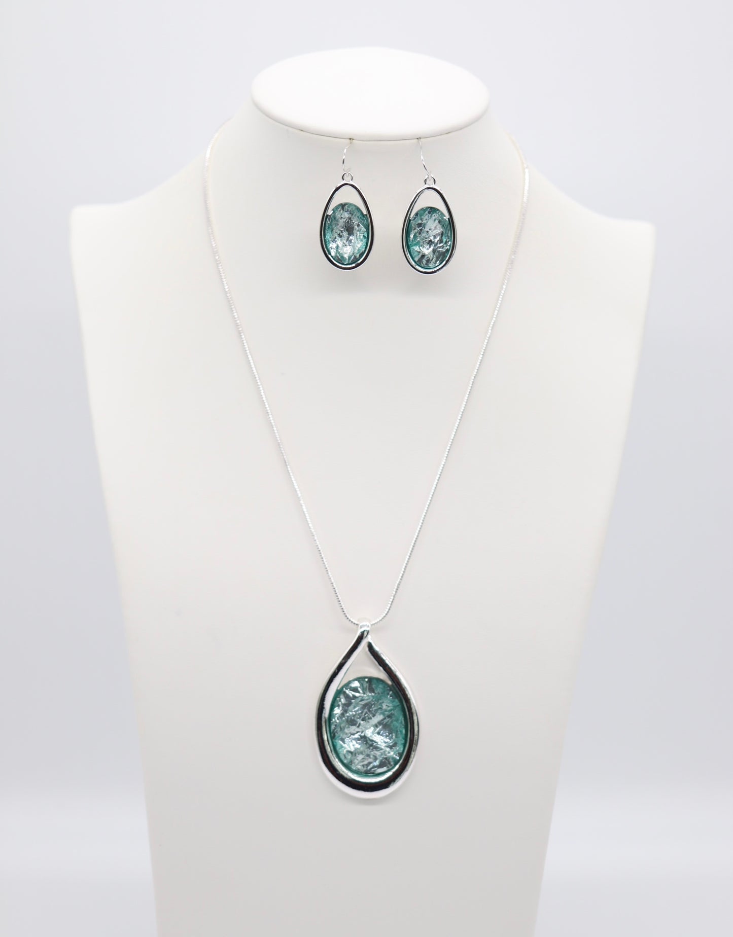 Silver Big Blue Crystal Necklace