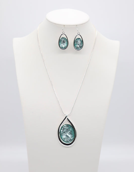 Silver Big Blue Crystal Necklace