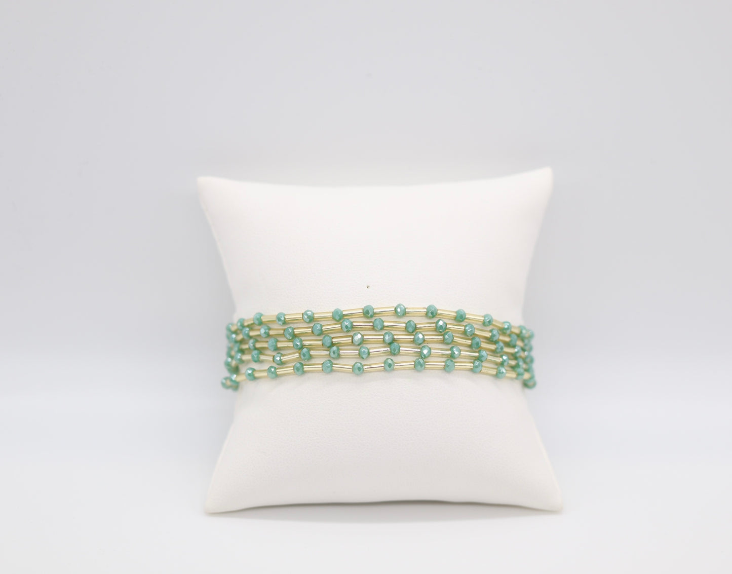 Gold Metal Bar Green Seed Bead Bracelet