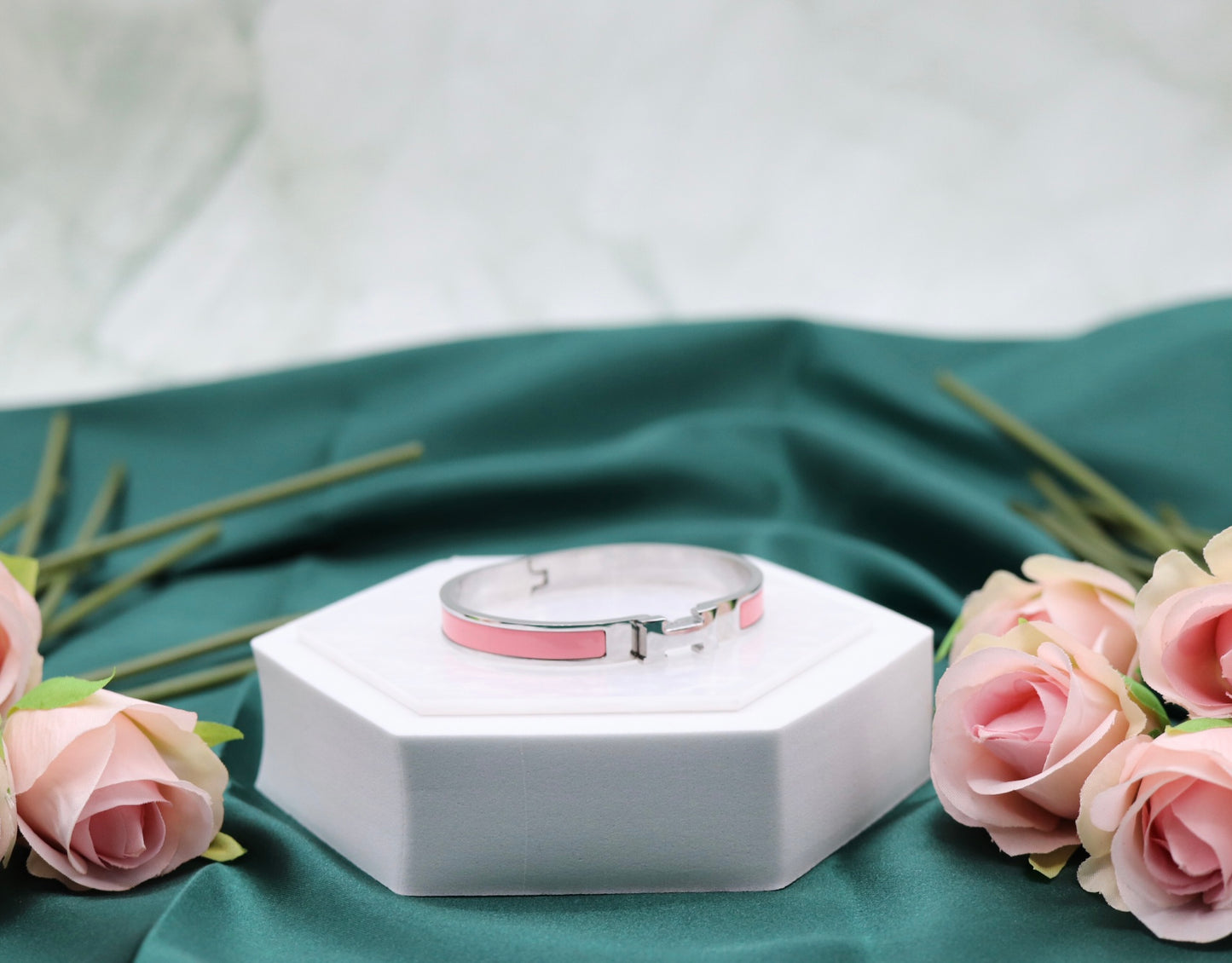 Small Pink Luxury Silver Bangle Bracelet