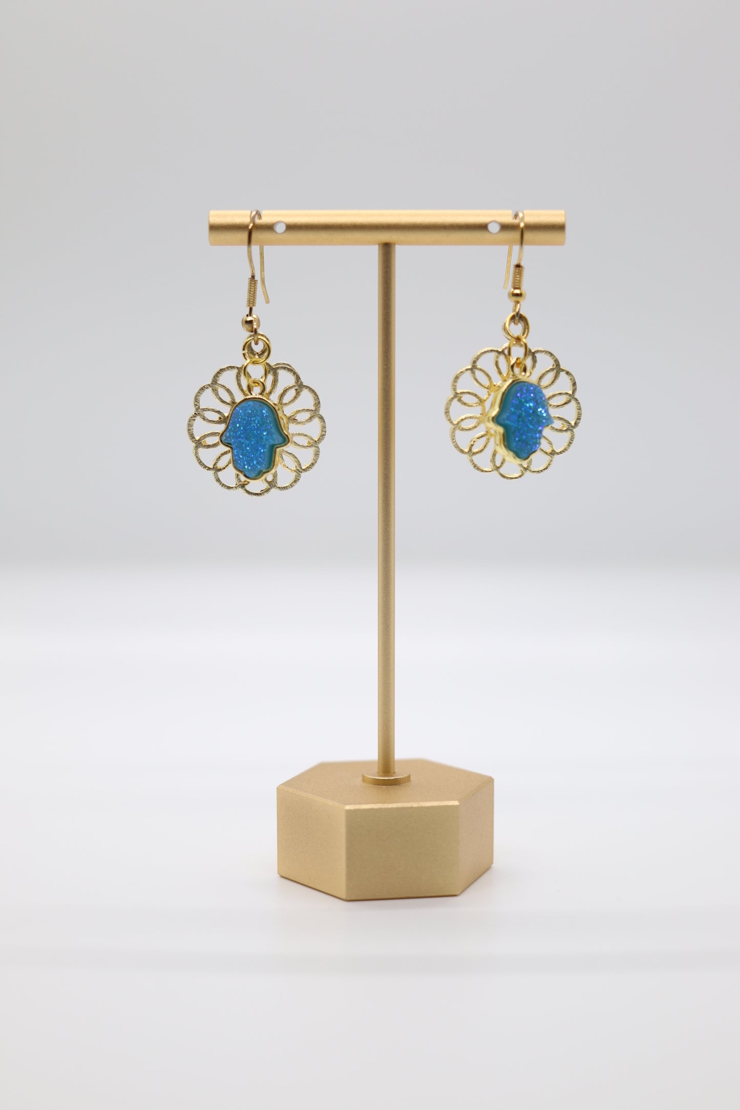 Italian Gold Hamsa Hand Round Earrings