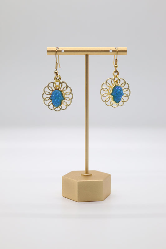 Italian Gold Hamsa Hand Round Earrings