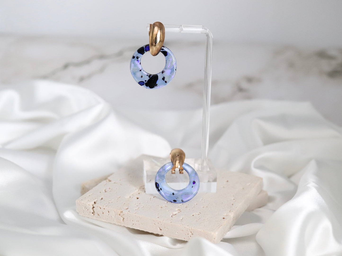Glass Sky Blue With Black Splattered Earrings