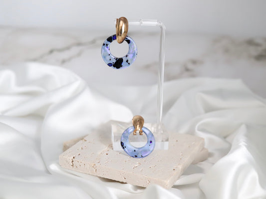 Glass Sky Blue With Black Splattered Earrings