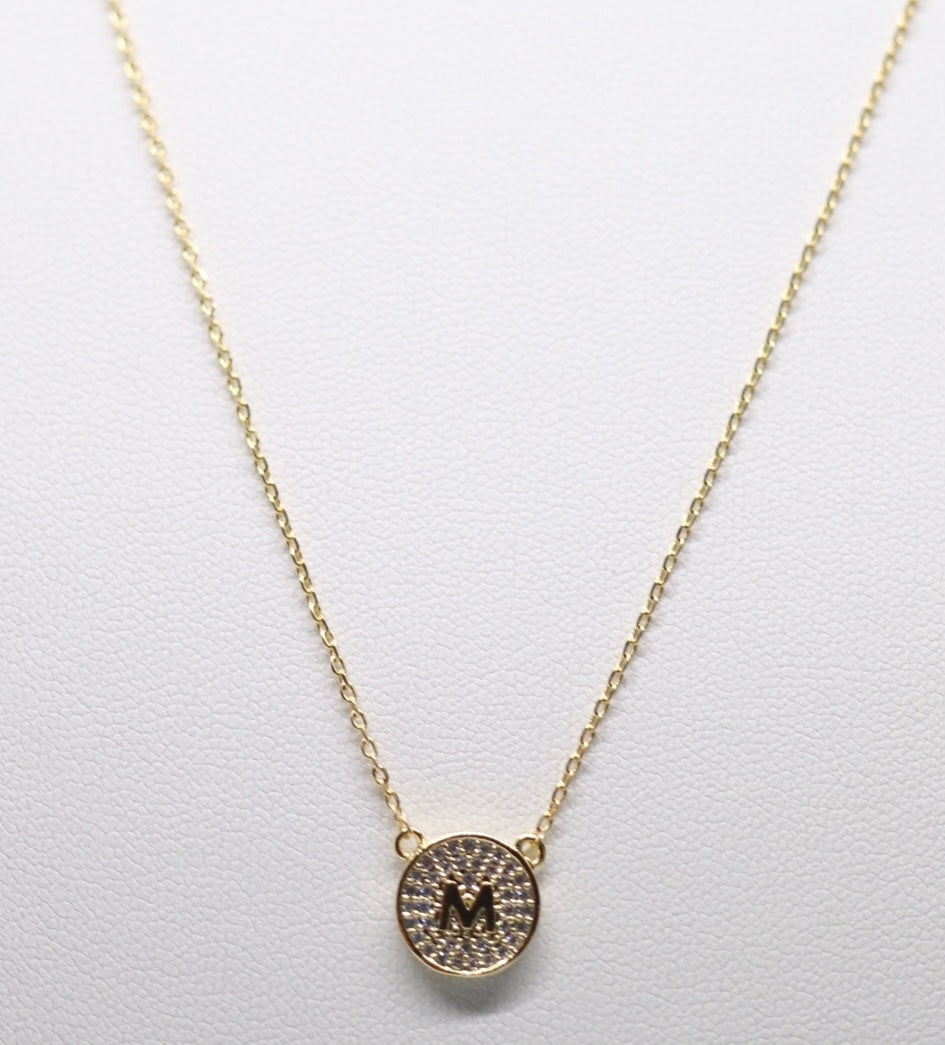 Gold Micropave Initial Necklace w/Vertical Display (M)
