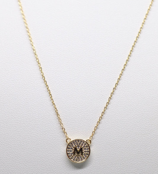 Gold Micropave Initial Necklace w/Vertical Display (M)