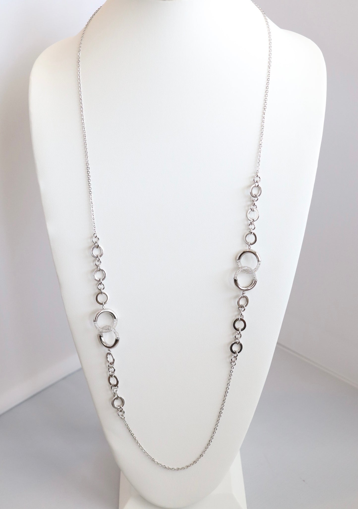 Silver Necklace with Silver Interlocking CZ Circles