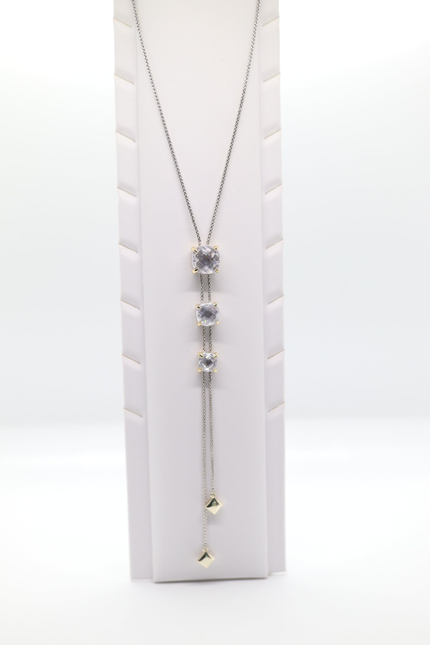 Silver Necklace with CZ Stone Stations