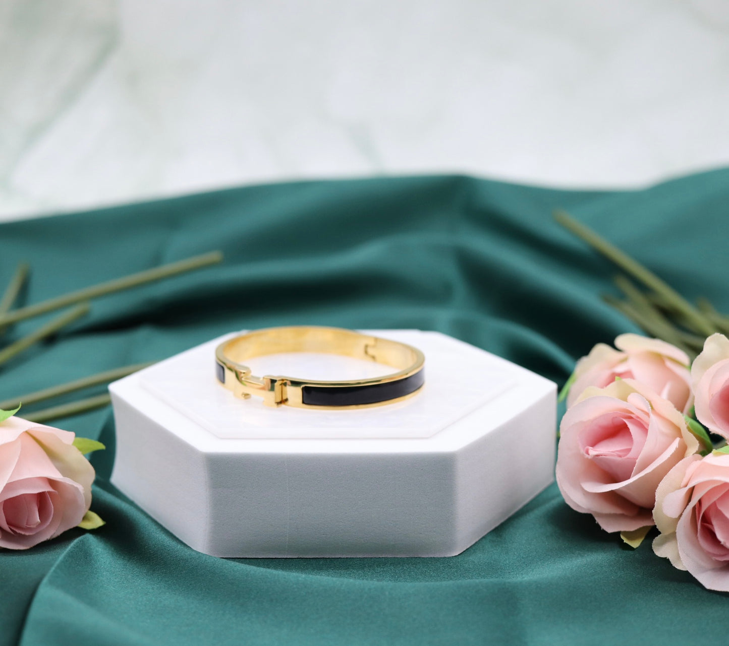 Small Charcoal Luxury Gold Bangle Bracelet