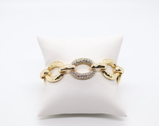 Gold Link Bracelet with CZ Link