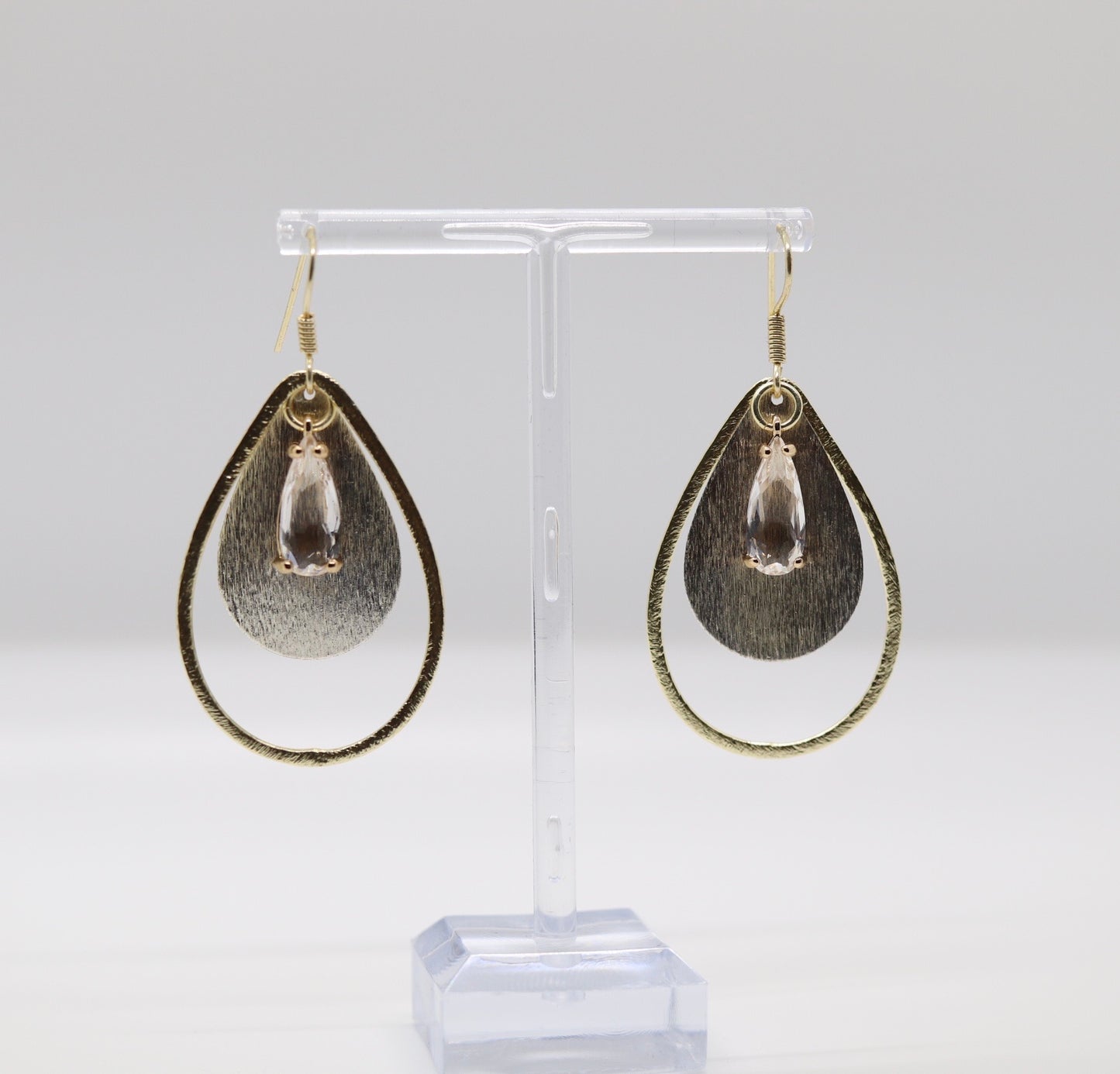 Beautiful Gold Teardrop with Quartz stone Earrings