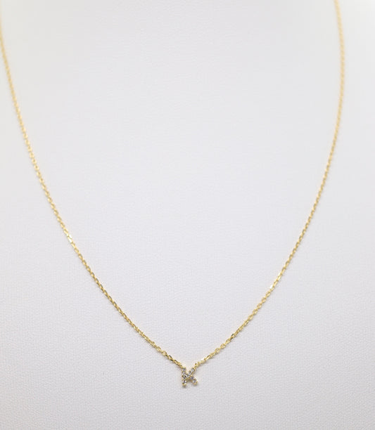 Gold Mini Pave Initial Necklace (K)