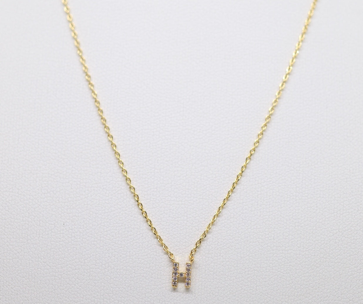 Gold Mini Pave Initial Necklace (H)