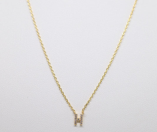 Gold Mini Pave Initial Necklace (H)