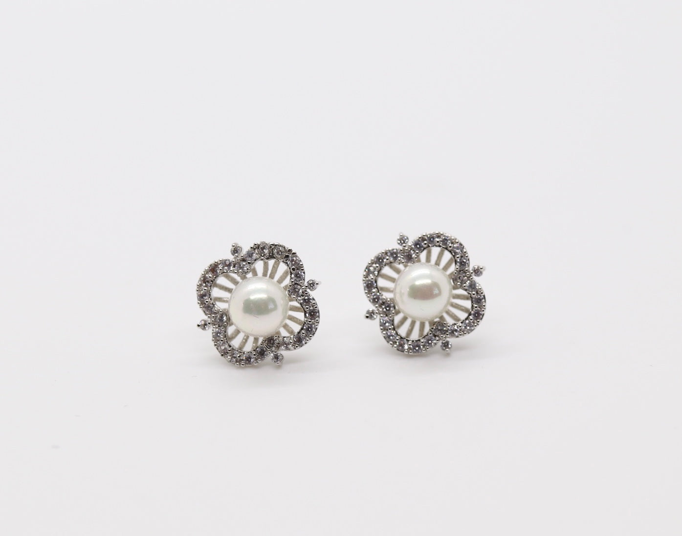 Silver and Pearl Stud Earrings