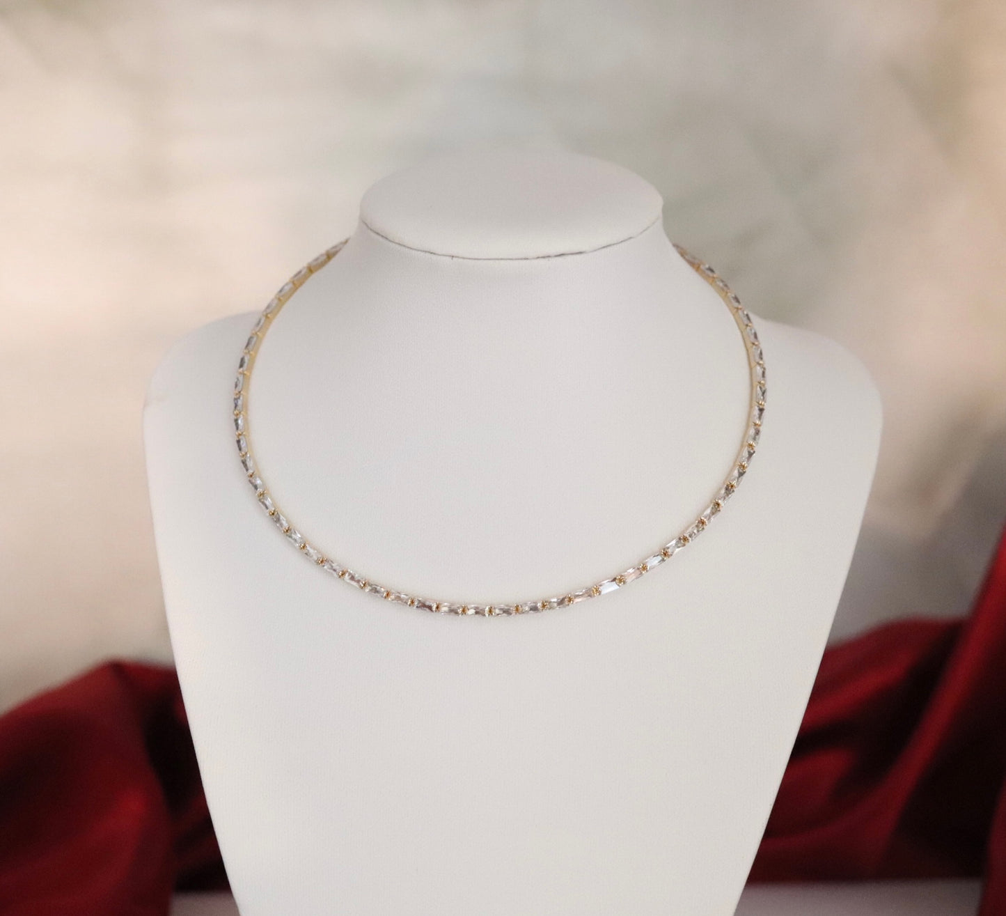 Silver Square Rhinestone Choker