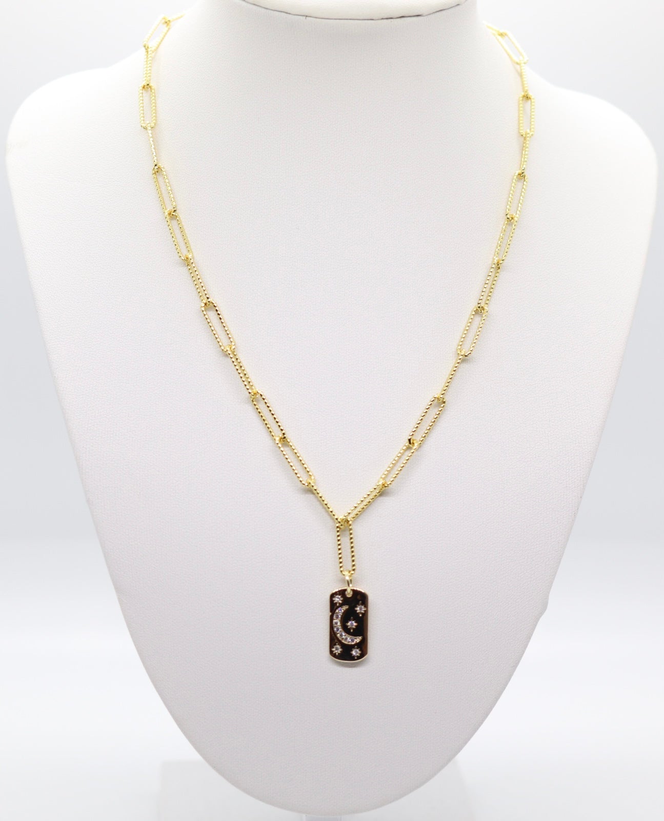 Textured Gold 3.8mm Paperclip Chain with Half-Moon Silver and Gold Pendant - 18 inches