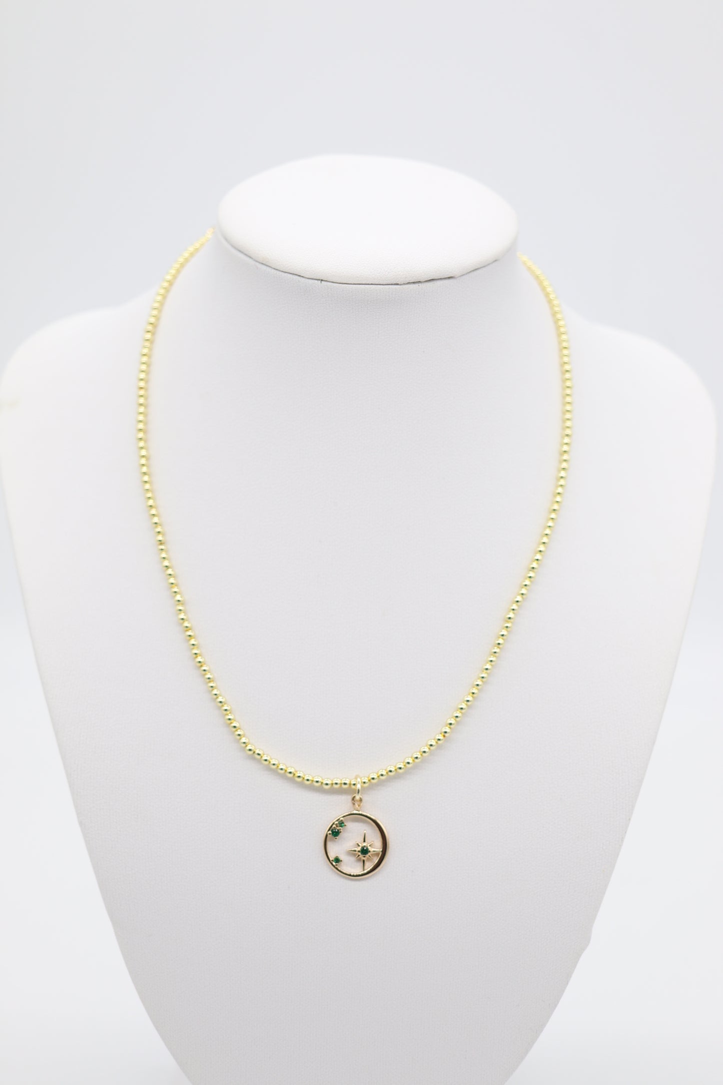 Classic Gold Beaded Necklace With Gold Cross Pendant (3mm)
