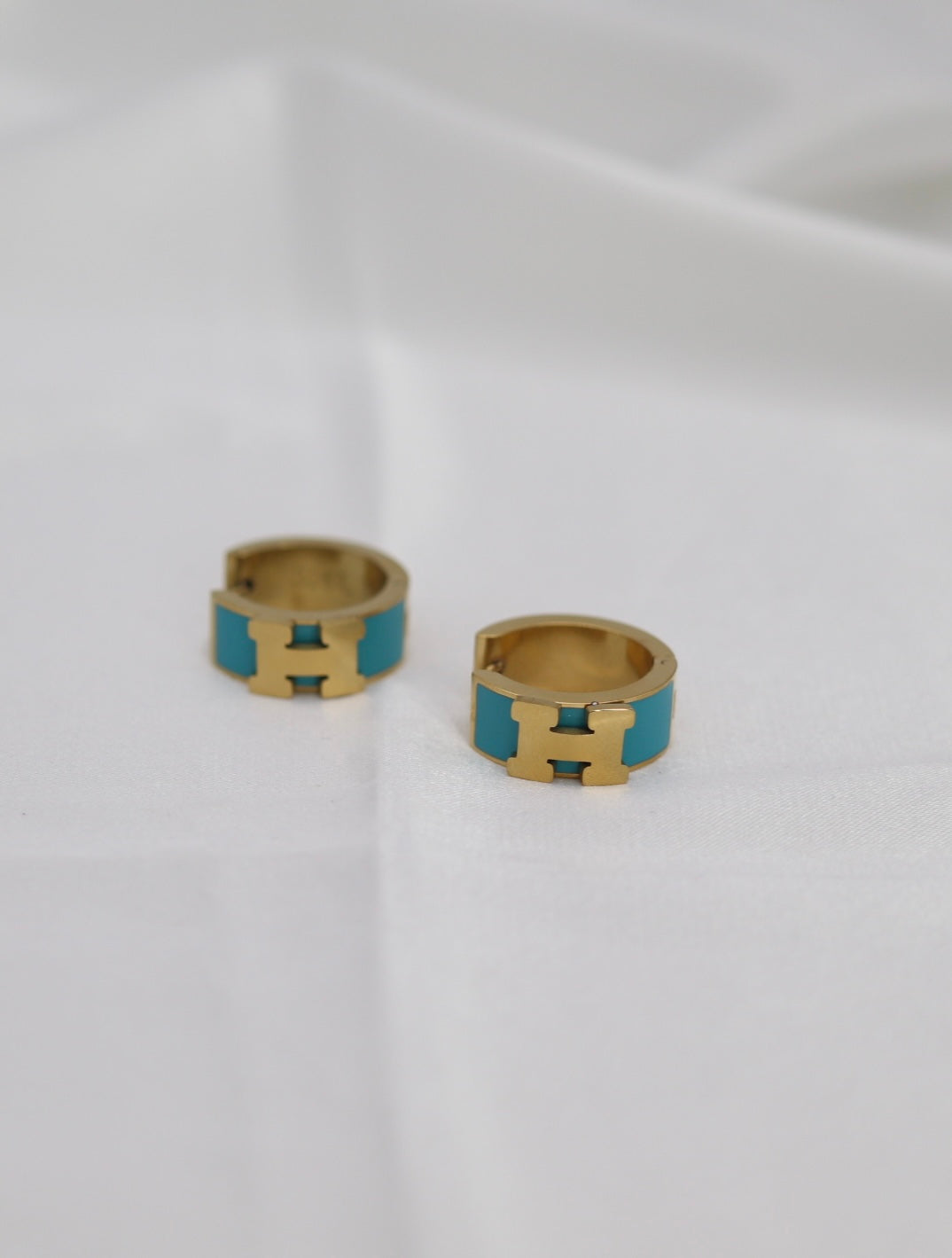Turquoise Enamel Gold Huggie Hoop Earrings – Bold Modern Statement
