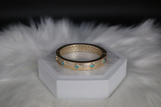 Matte Clover Bangle With Turquoise Clover Stations
