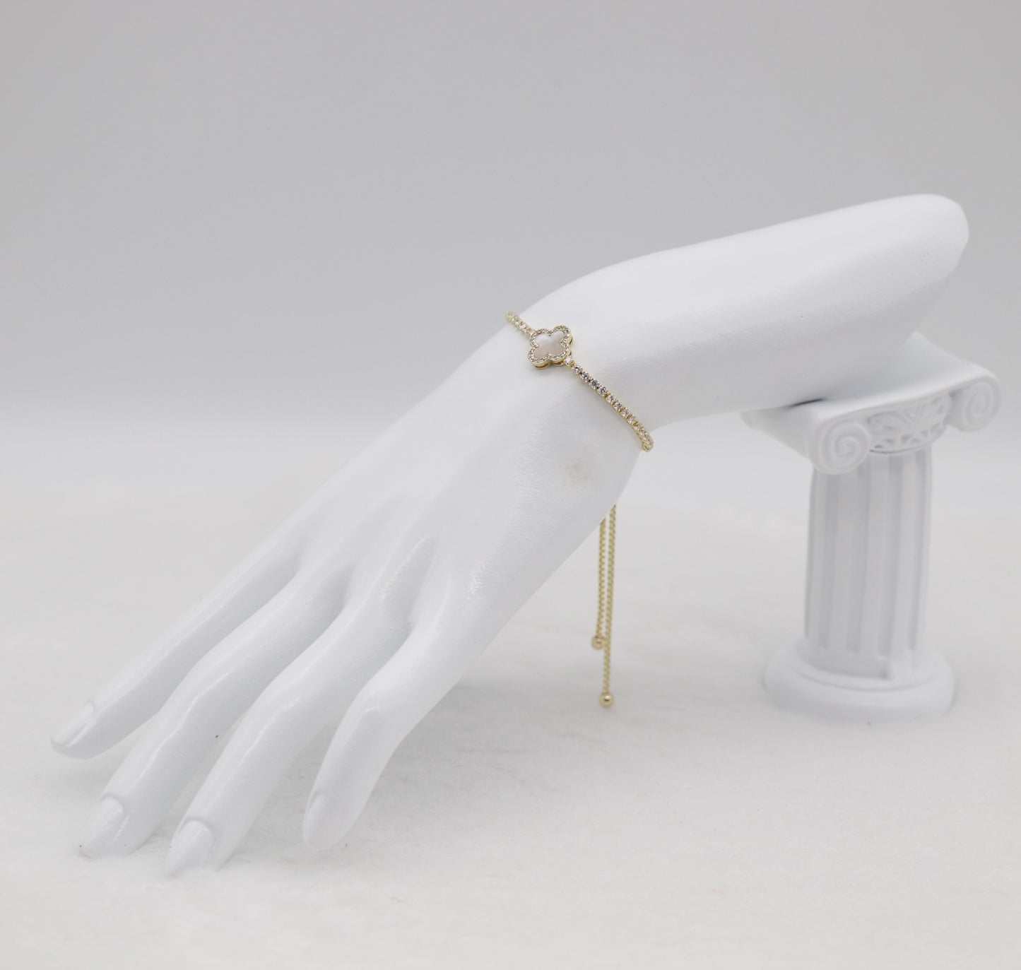 Gold Clover Adjustable CZ Bracelet