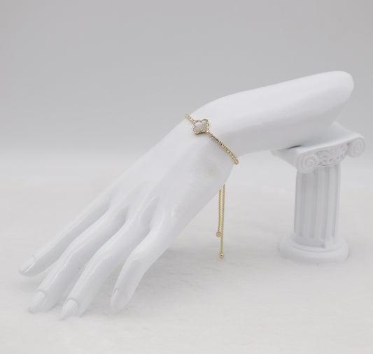 Gold Clover Adjustable CZ Bracelet