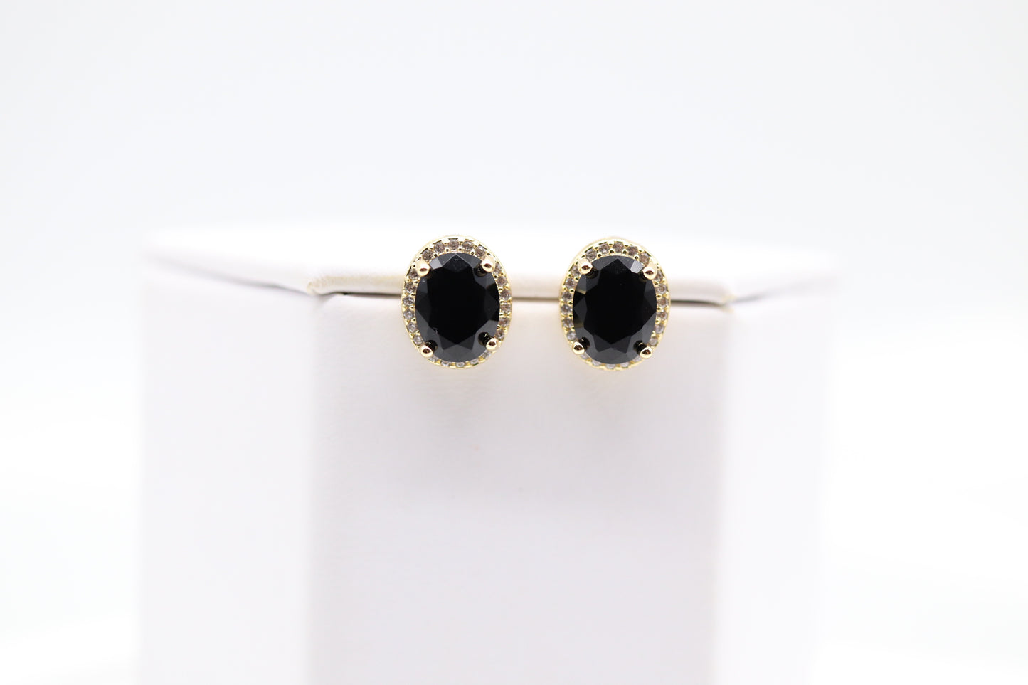 Black Cubic Zirconia Gold Post Style Earrings