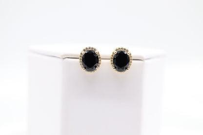 Black Cubic Zirconia Gold Post Style Earrings