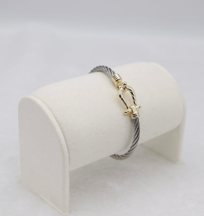 Two-Tone Cable Bracelet with Gold Anchor Clasp
