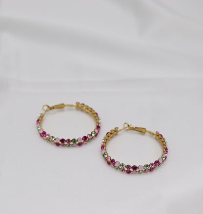Fuchsia Multi-Color Jewel Hoop Earrings