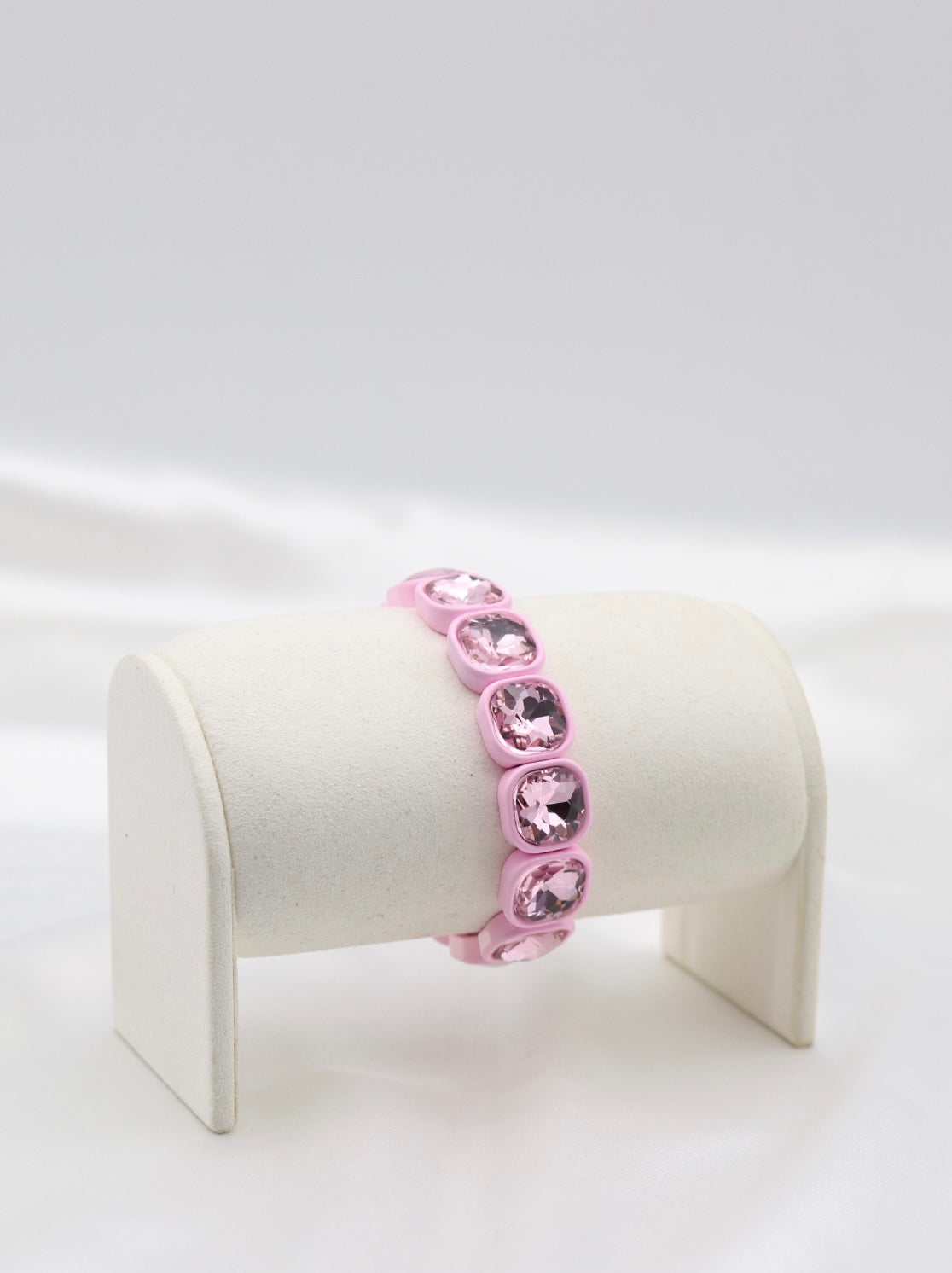 Pink Crystal Cushion-Cut Stretch Statement Bracelet