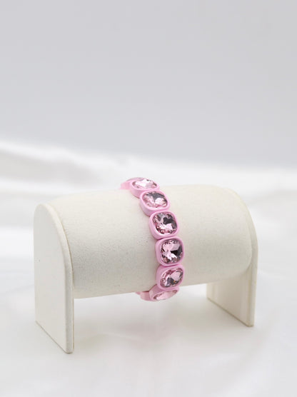 Pink Crystal Cushion-Cut Stretch Statement Bracelet