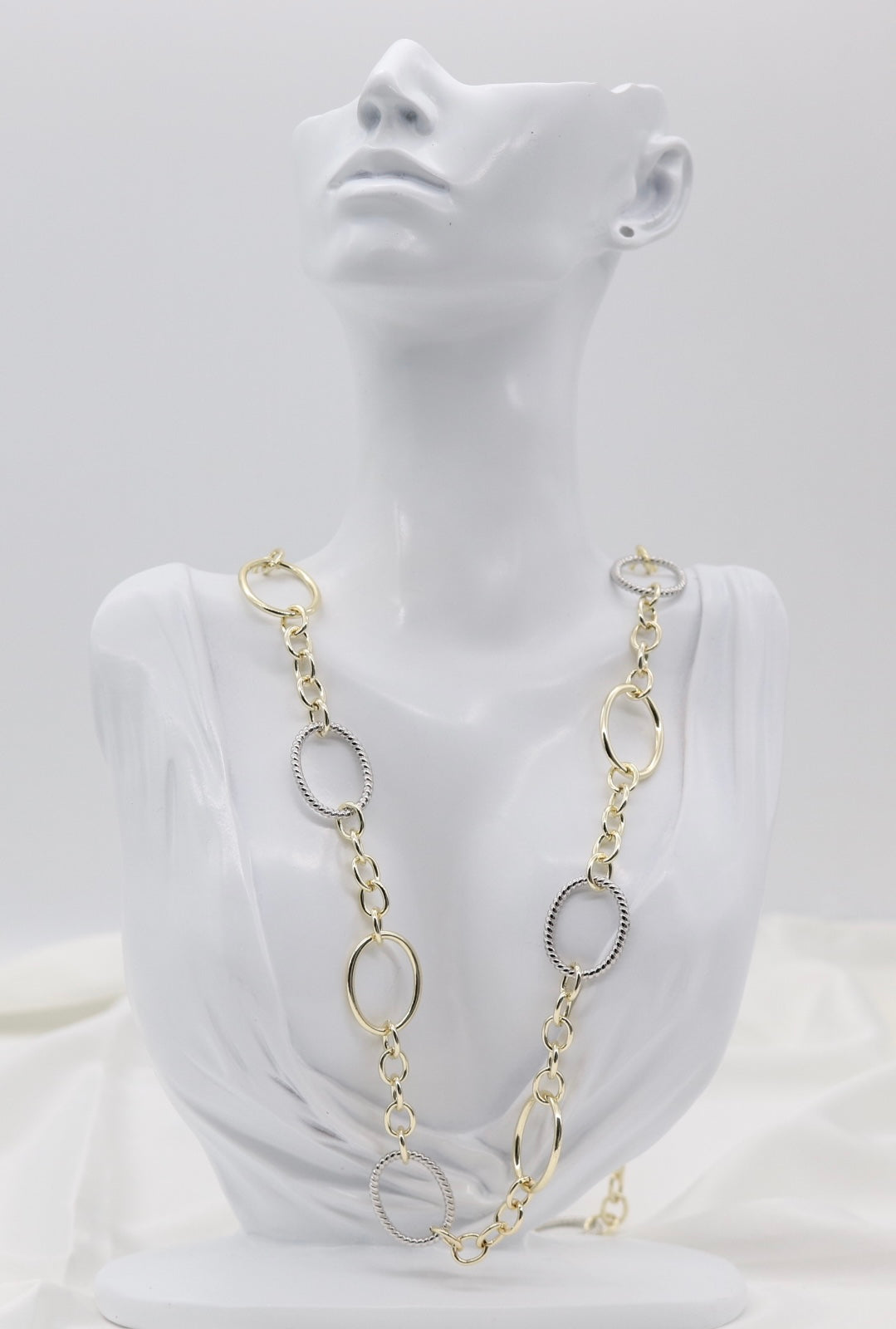 Gold & Silver Oval Link Chain Necklace – Textured Mixed Metal