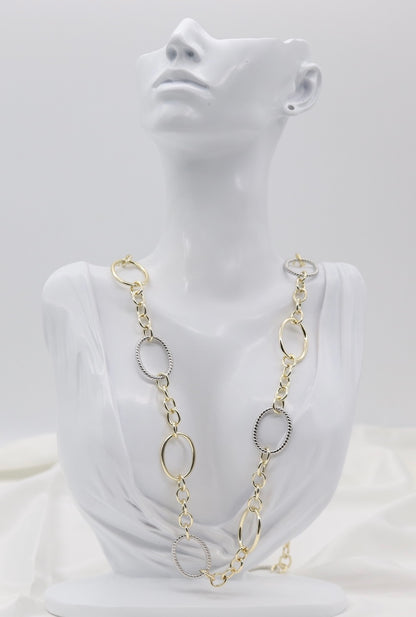 Gold & Silver Oval Link Chain Necklace – Textured Mixed Metal