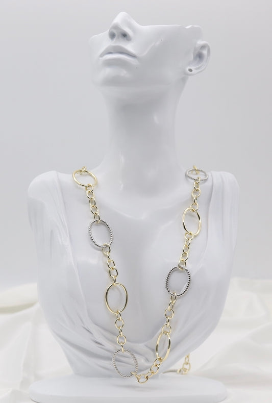 Gold & Silver Oval Link Chain Necklace – Textured Mixed Metal