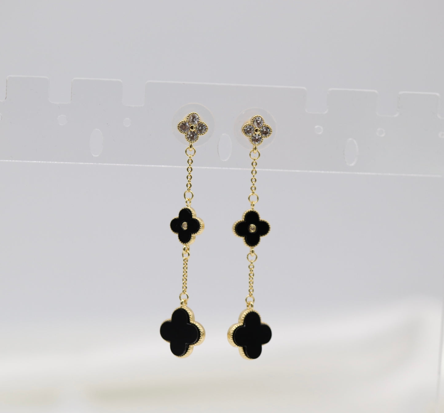 Dangling Petite Black Clover Earrings