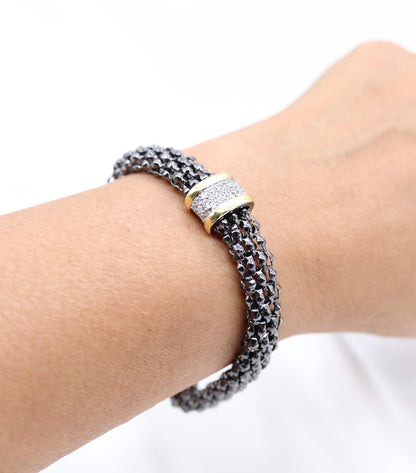 Black Metallic Mesh Single Station Bracelet