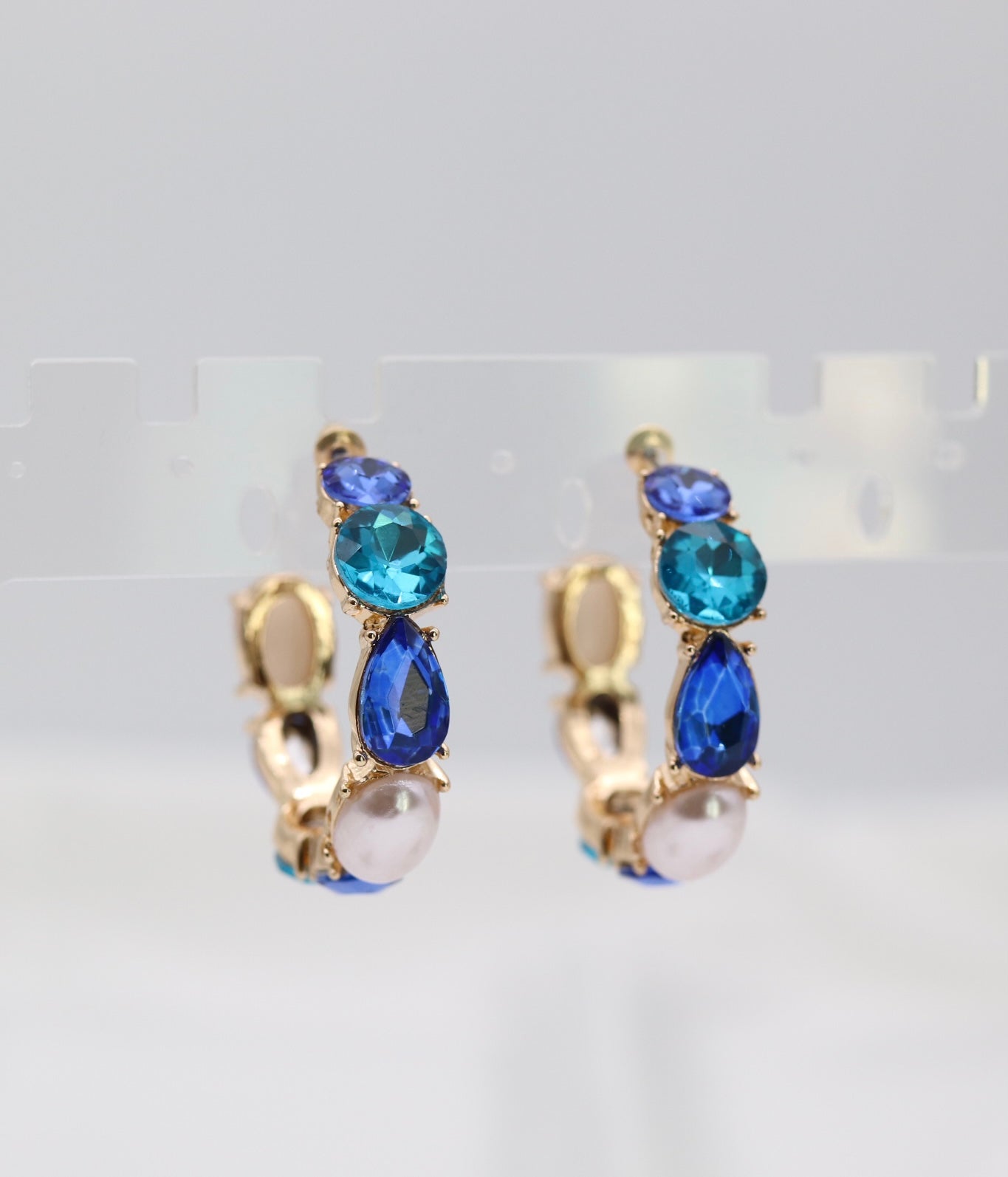 Blue Glass Stone Hoop Earring