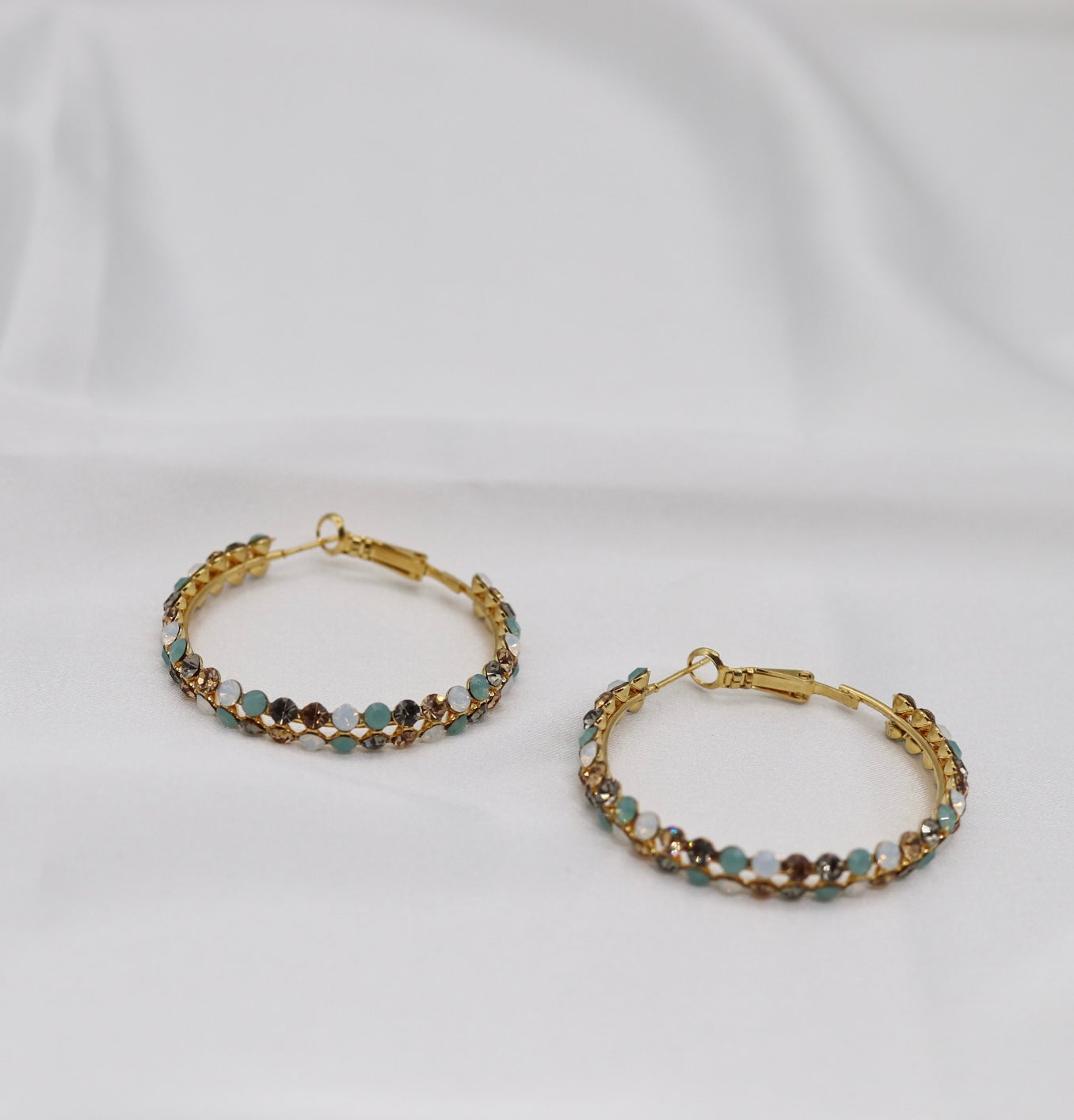Teal & Champagne Crystal Hoop Earrings