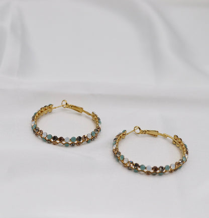 Teal & Champagne Crystal Hoop Earrings