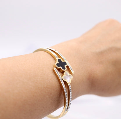 Black and White Clover Cuff Bracelet