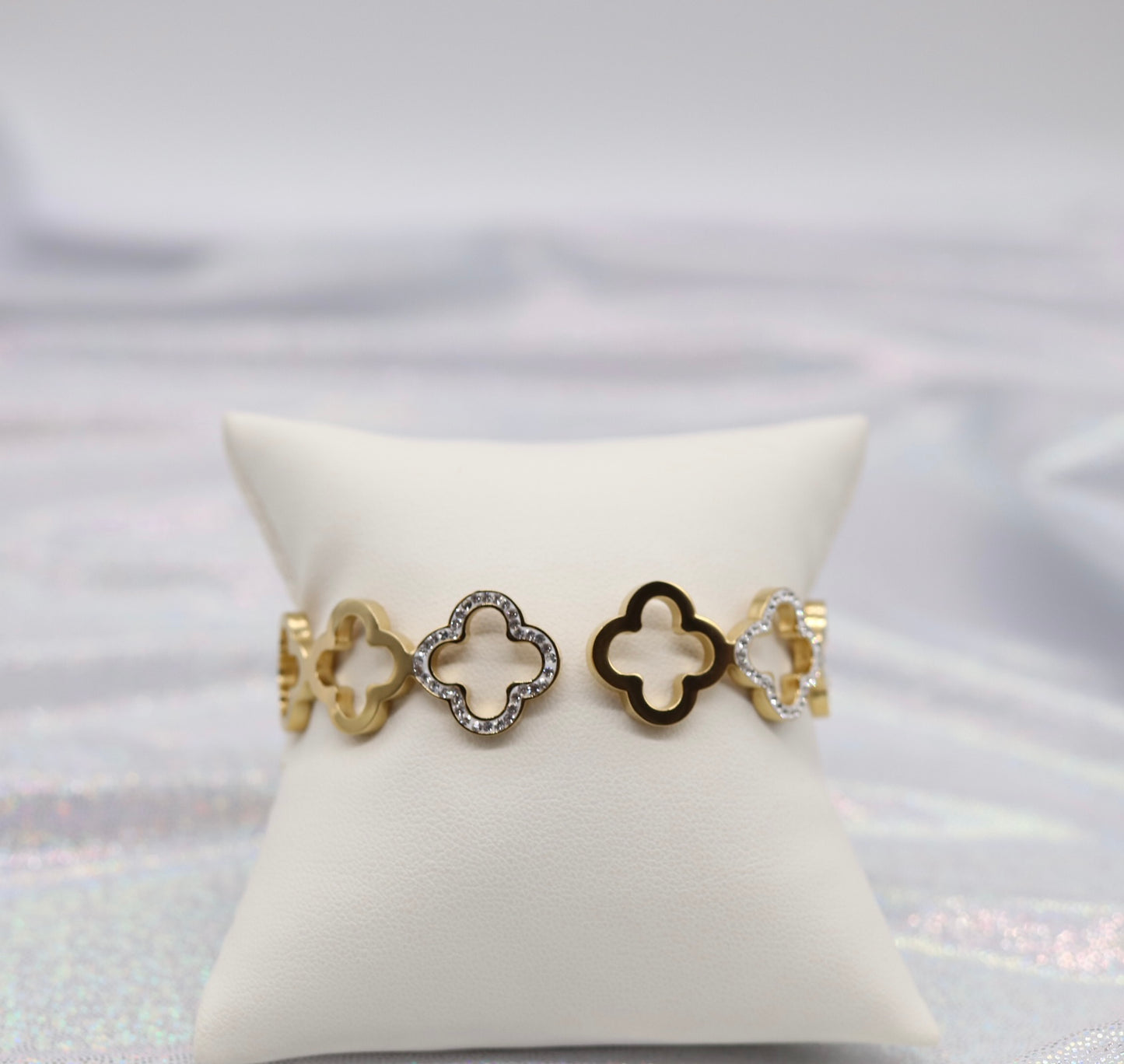 CZ and Gold Clover Cuff Bracelet