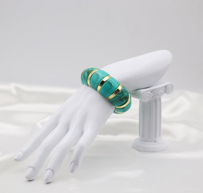 Turquoise Marble Stretch Bracelet with Polished Gold Accents