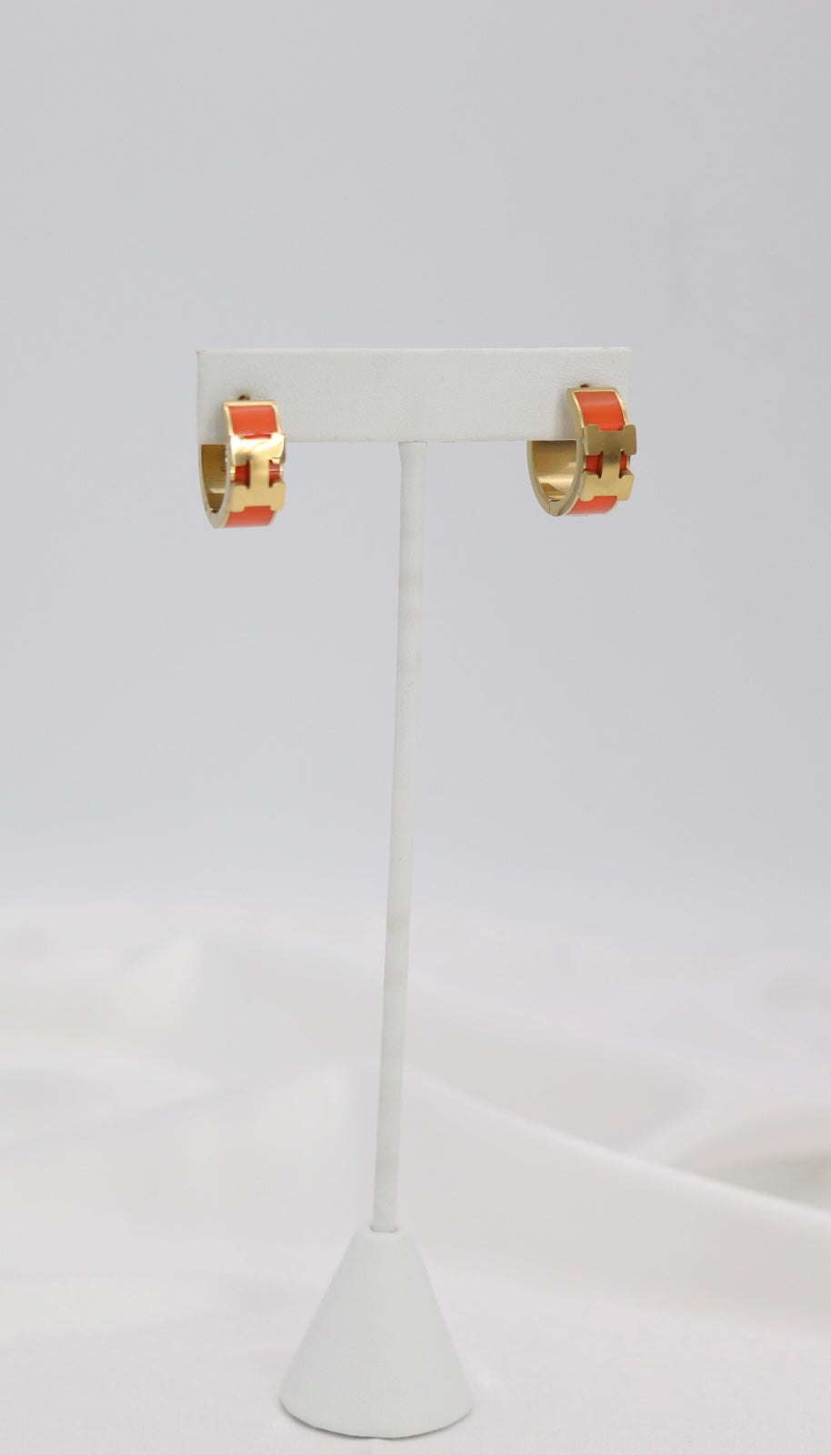 Orange Enamel Gold Huggie Hoop Earrings – Bold Modern Mini Hoops