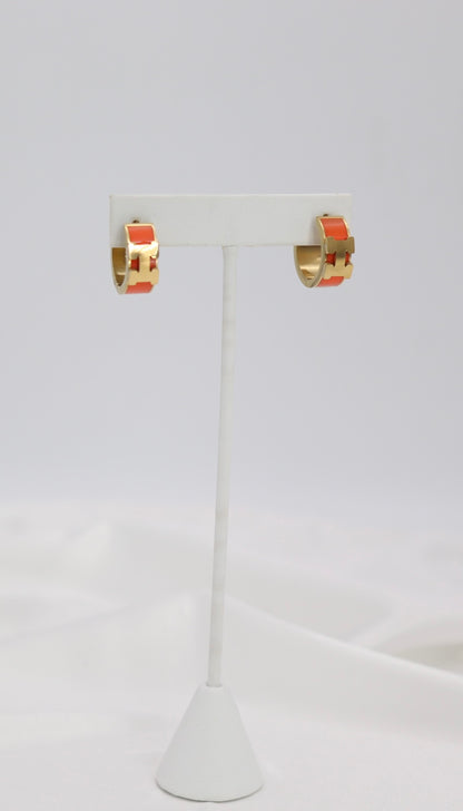 Orange Enamel Gold Huggie Hoop Earrings – Bold Modern Mini Hoops