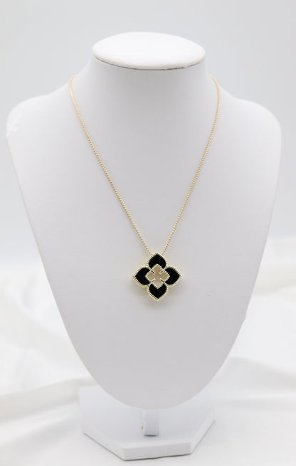 Gold Necklace with Black Clover Pendant