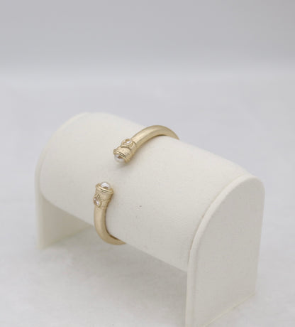 Gold-Tone Cuff Bracelet with Pearl and Crystal Endcaps